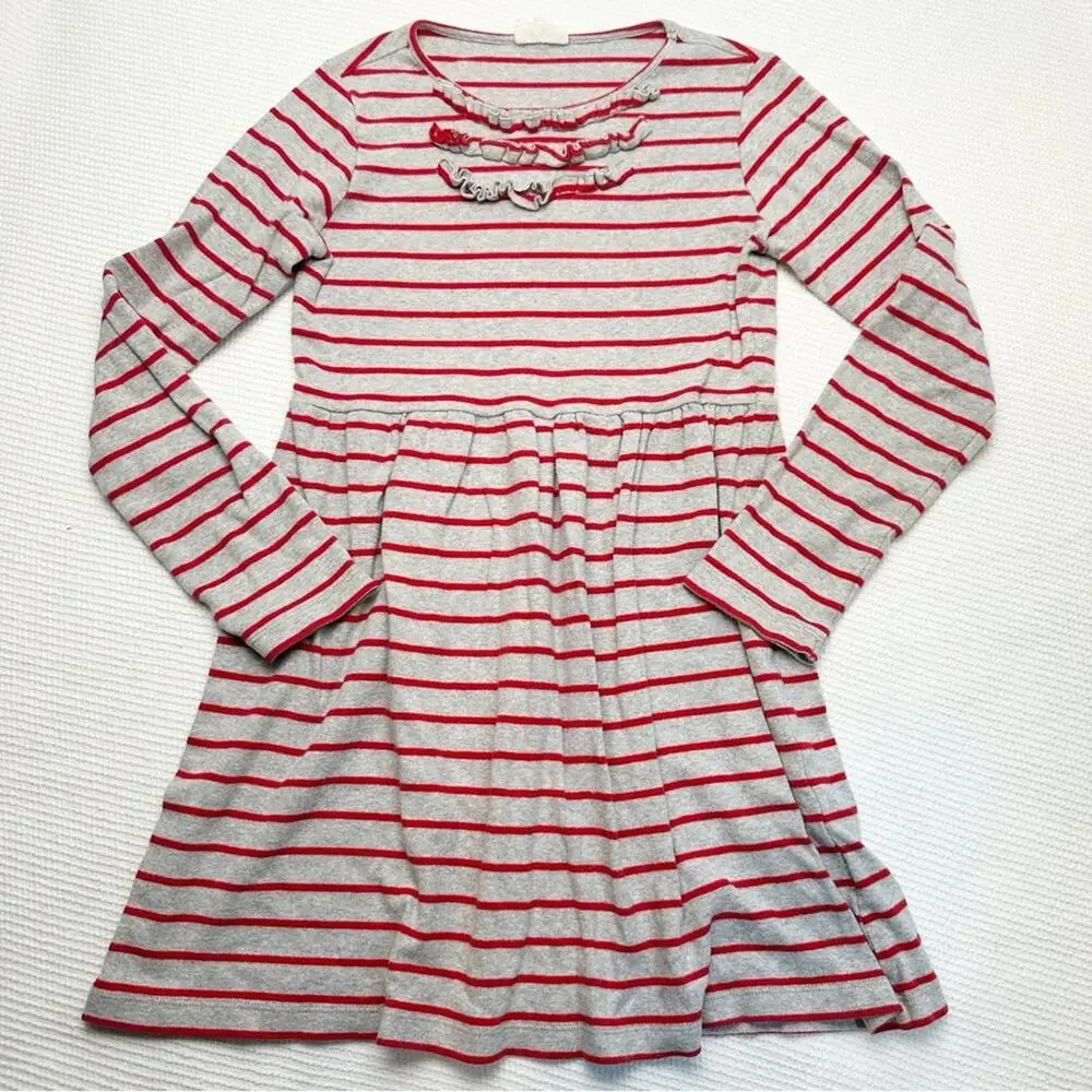 Mini Boden striped ruffle detail dress 9-10